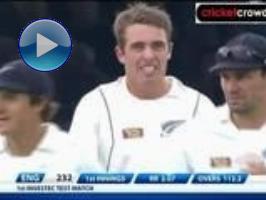 Tim Southee took 4-58 as Zealand took command after a bowling spell of 4-9 in the space of 17 balls before lunch to hurry along England's demise. In reply, Ross Taylor smashed 66 off 72 balls and made a lie of the pitch being overly friendly for the bowlers. In a rare bright note for England, James Anderson took his 300th test wicket. New Zealand 153 for 4 (Taylor 66, Anderson 3-32) trail England 232 (Bairstow 41, Southee 4-58) by 79. 1st Test, Day 2 (Lords), May 2013